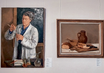 Dwě na wustajeńcy pśedstajonej mólbje: Chemikaŕka (1953) a Buŕski śichowobraz (1955) Fośe: <b>V. Zakar</b>