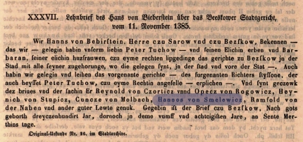 Wobspomnjeśe ze samskego lěta wót 11. nowembra 1385 ako Smelewicz. Reprodukcija: <b>Michael Meyer</b>