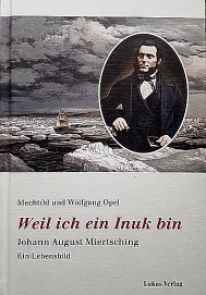 Titulny wobraz knihi: montaža daguerreotypije Jana Awgusta Měrćinka (1854) před pozadkom mólby »Wotkryće Banks Island« (1850) po S.G. Creswellu, kamerad na HMS Investigator.