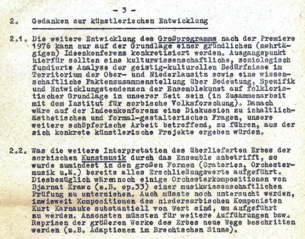 Wurězk interneho perspektiwneho plana Serbskeho ludoweho ansambla z lěta 1974&amp;nbsp;&amp;nbsp;Wobraz: Serbski kulturny archiw, SKA SI XI – 17-2