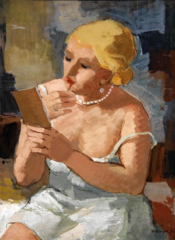 Ante Trstenjak, Při toaleće, 1934, gouache na papjerje, 68 × 50 cm Wobraz: Umetnostna galerija Maribor Reprodukcija: Damjan Švarc