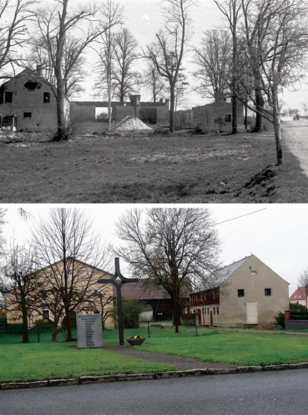 Wotpalena korčma w Zejicach a něhdyši Krawčikec statok z bróžnju. Jón Polacy tehdy njezapalichu, dokelž mějachu w bróžni swój lacaret. Wokoło 15 ćežko zranjenych zawostachu po cofnjenju tam. Fota: Benedikt Cyž