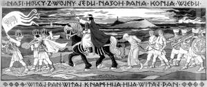 Měrćin Nowak-Njechorński, »Naši hólcy z wójny jědu«, wokoło 1926 Reprodukcija: Serbski muzej, Budyšin