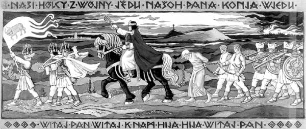Měrćin Nowak-Njechorński, »Naši hólcy z wójny jědu«, wokoło 1926 Reprodukcija: Serbski muzej, Budyšin