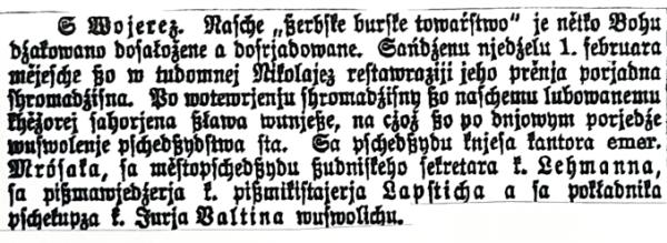 1. februara 1885, dozałoženje WSBT Reprodukcija: z artikla SN z dnja 07.02.1885