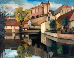 Ante Trstenjak, Budyšin, pohlad na Mikławšk ze Židowa, 1929, wolij na płatnje, 71,5 × 91,5 cm wobraz: Umetnostna galerija Maribor Reprodukcija: Damjan Švarc