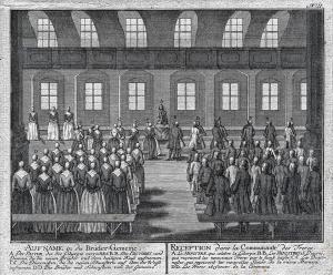 Powitanje nowych čłonow přez diakonisy a diakonow, kopororytwa 1757 Foto: z archiwa Ochranowskeje bratrowskeje jednoty