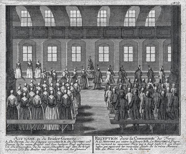 Powitanje nowych čłonow přez diakonisy a diakonow, kopororytwa 1757 Foto: z archiwa Ochranowskeje bratrowskeje jednoty