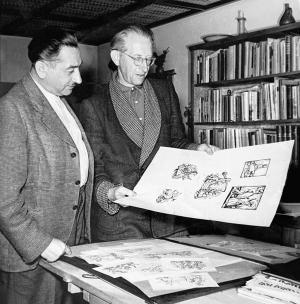 Sokołskej přećelej Jakub Šajba a Měrćin Nowak-Njechorński wokoło lěta 1953 w ateljeju Njechorńskeho Foto: z wobsydstwa Betiny Kaunoweje