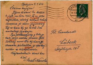 Dopisnica Michała Nawki na Luise Leonhard Wobraz: Serbski kulturny archiw