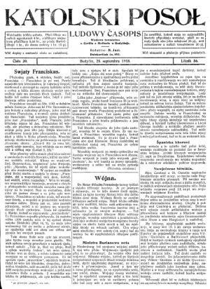 28. septembra 1928 pisaše so w Katolskim Posole wo tak mjenowanej »španiskej khorosći«. Reprodukcija: Serbska centralna biblioteka